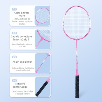 Raquetă de badminton pentru începători cu atac și apărare integrate, pentru adulți, set de 2 bucăți, greutate 95–100 g, mâner G3, tijă rigidă, cadru din feroaliaj