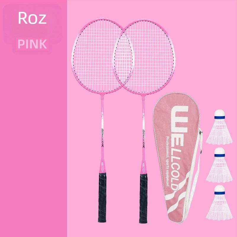 Raquetă de badminton pentru începători cu atac și apărare integrate, pentru adulți, set de 2 bucăți, greutate 95–100 g, mâner G3, tijă rigidă, cadru din feroaliaj