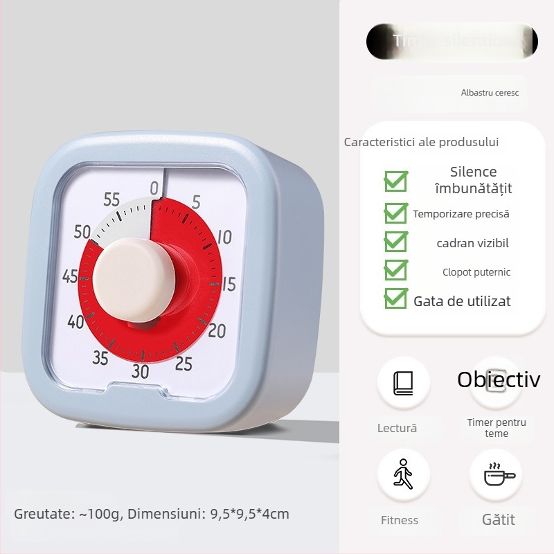 Cronometru vizual pentru elevi, afișaj analogic și cronograf, carcasă pătrată din plastic, mișcare mecanică automată