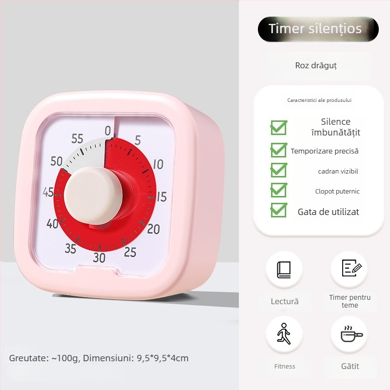 Cronometru vizual pentru elevi, afișaj analogic și cronograf, carcasă pătrată din plastic, mișcare mecanică automată