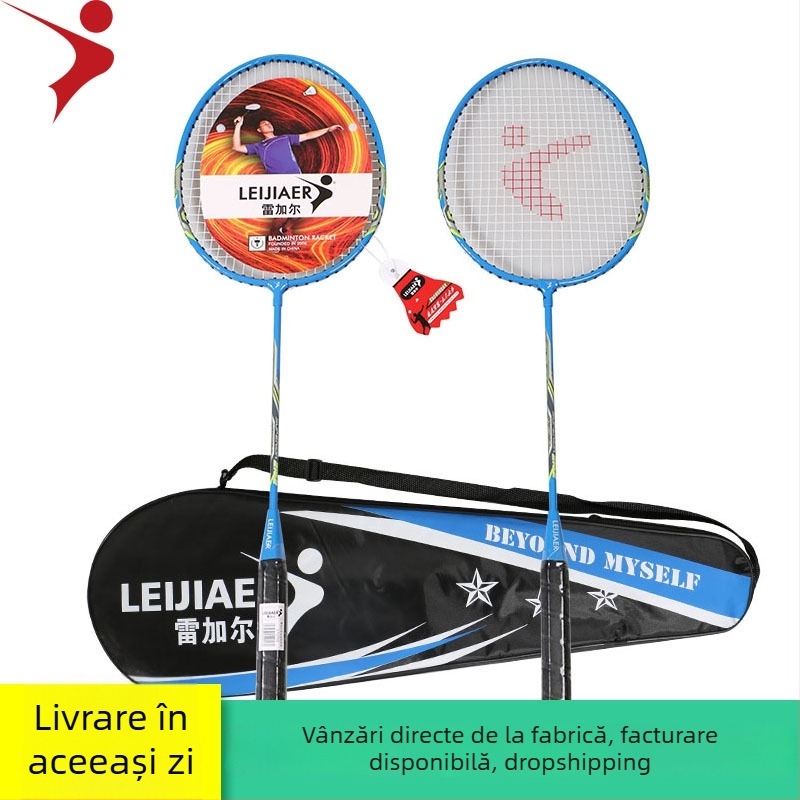 Rachetă de badminton cu cadru din aliaj de fier, corzi din nylon, personalizabilă, potrivită pentru juniori amatori, rigiditate a tijelor moderată
