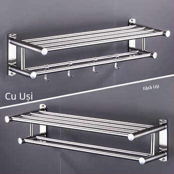 Suport pentru prosoape din oțel inoxidabil, montaj fără găuri, finisaj lucios, baie, stil modern minimalist