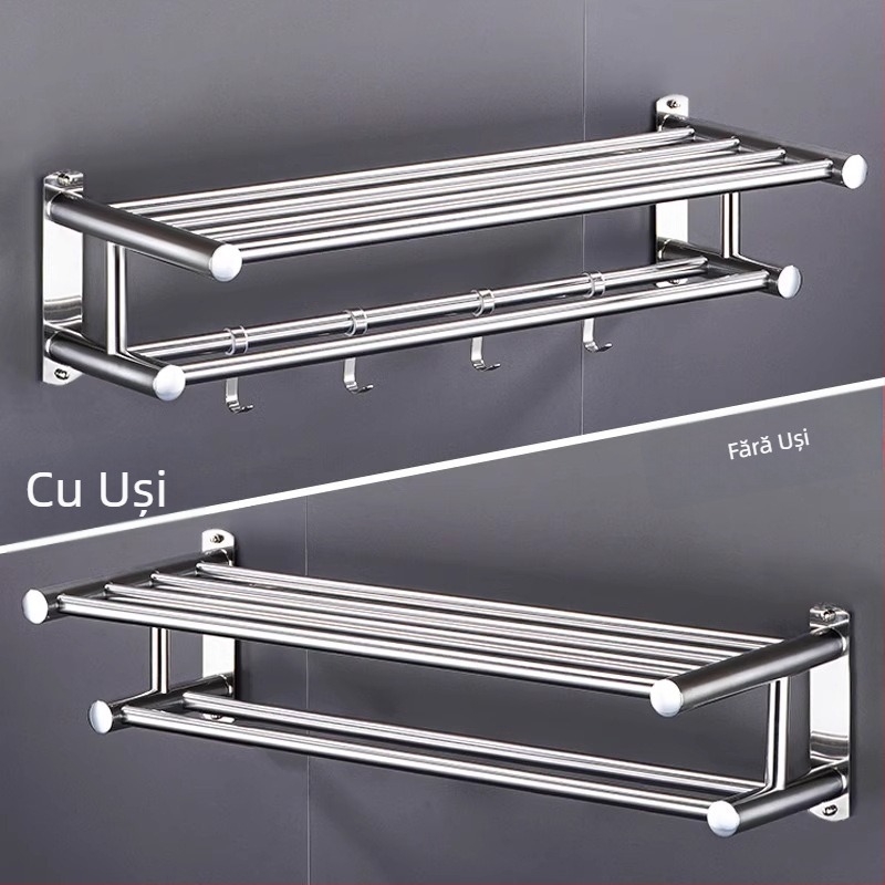 Suport pentru prosoape din oțel inoxidabil, montaj fără găuri, finisaj lucios, baie, stil modern minimalist