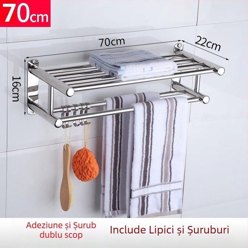 Suport pentru prosoape din oțel inoxidabil, montaj fără găuri, finisaj lucios, baie, stil modern minimalist