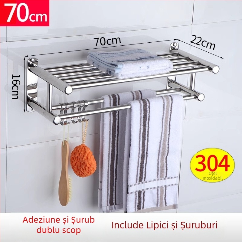 Suport pentru prosoape din oțel inoxidabil, montaj fără găuri, finisaj lucios, baie, stil modern minimalist