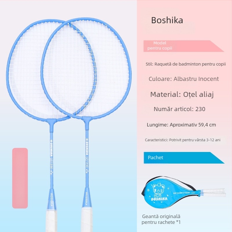 Rachetă de badminton pentru copii, Bosska; cadru din aliaj de fier; șnururi din nailon; pentru copii; duritatea tijei moderată