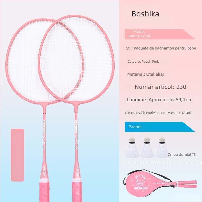 Rachetă de badminton pentru copii, Bosska; cadru din aliaj de fier; șnururi din nailon; pentru copii; duritatea tijei moderată