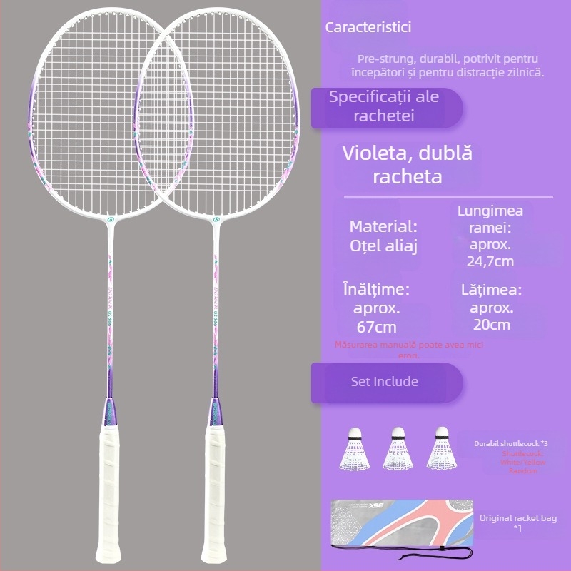 Rachetă de badminton Bushi Card — ramă din Ferroalloy, șnur nylon, pentru începători juniori, rigiditate moderată, imprimare logo disponibil