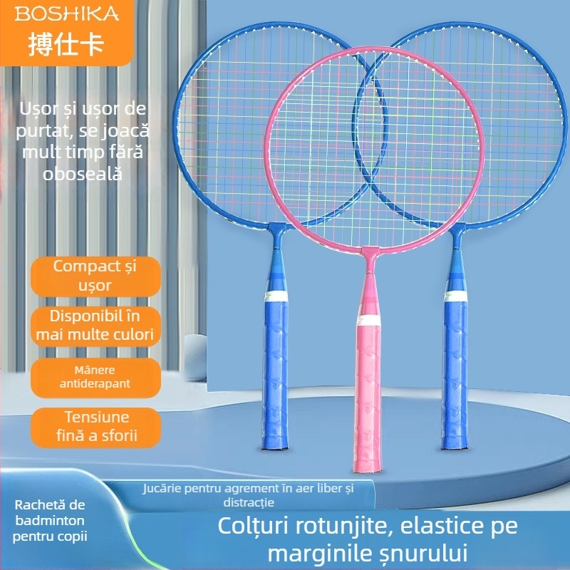 Set de rachete pentru copii de badminton, cu opțiuni de personalizare și logo imprimat; cadru din aliaj feros, șnururi din nailon, 50 perechi