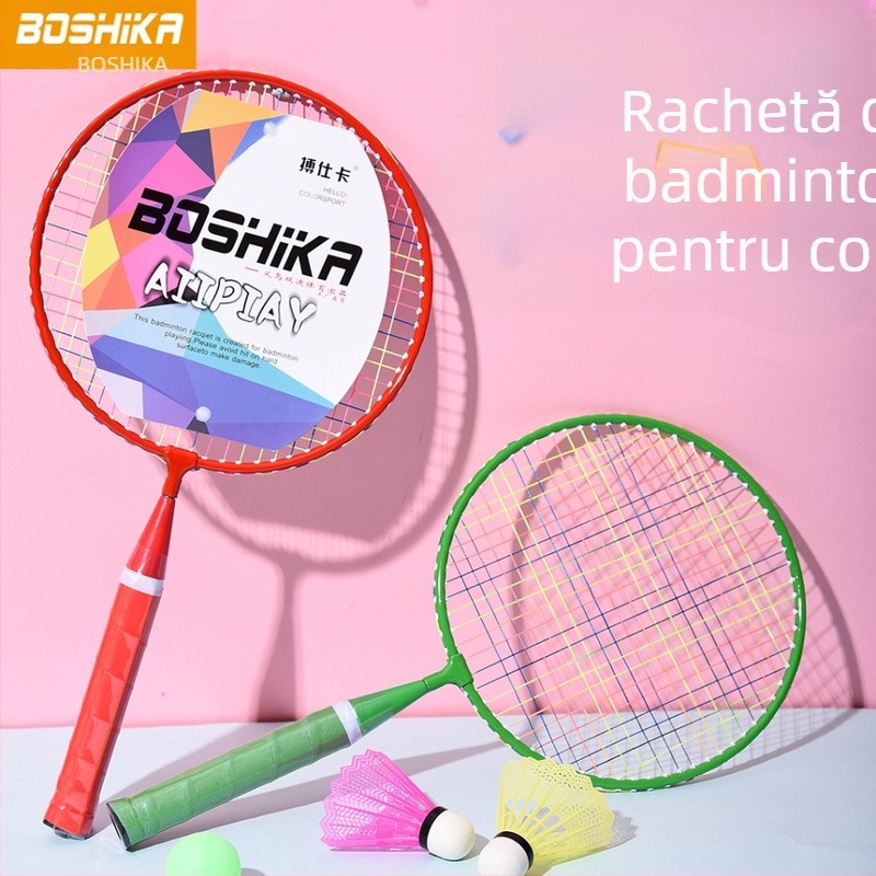 Set de rachete pentru copii de badminton, cu opțiuni de personalizare și logo imprimat; cadru din aliaj feros, șnururi din nailon, 50 perechi