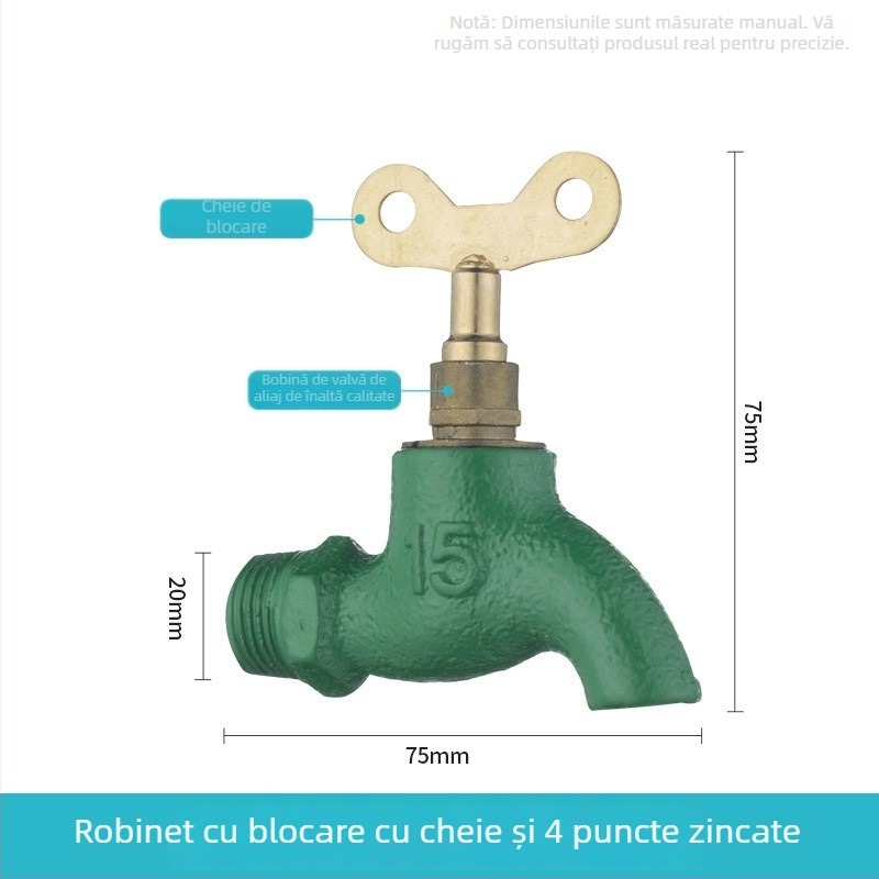 Robinet chiuvetă cu un singur debit rece, corp din fier, cartuș ceramic, montaj în perete, deschidere în spiral