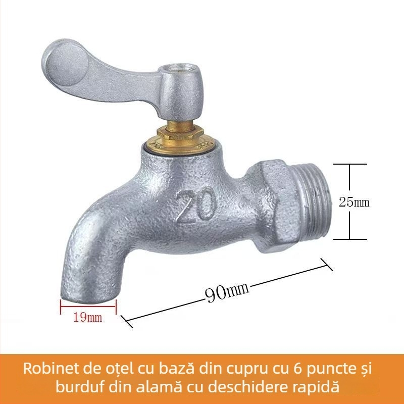 Robinet chiuvetă cu un singur debit rece, corp din fier, cartuș ceramic, montaj în perete, deschidere în spiral