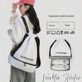 Geantă de baie unisex cu separare uscat-umed, 20–35L, poliester, căptușeală Oxford, model solid, călătorie casual