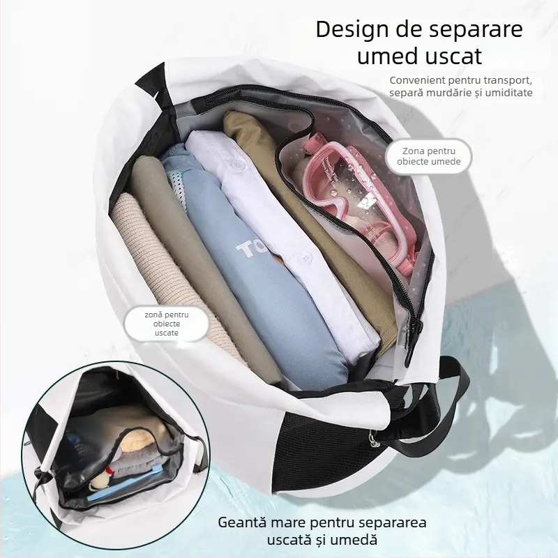 Geantă de baie unisex cu separare uscat-umed, 20–35L, poliester, căptușeală Oxford, model solid, călătorie casual
