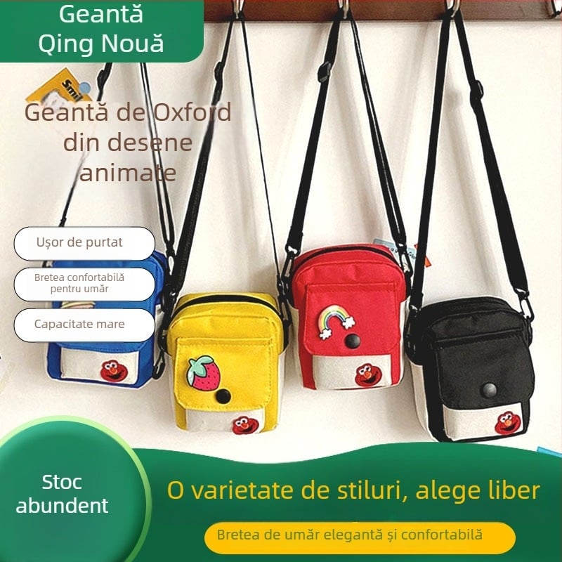 Geantă crossbody pentru femei Sesame Street, din Oxford, formă pătrată verticală, închidere cu fermoar, buzunare interne: telefon, ID, căptușeală poliester