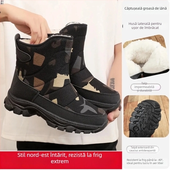 Ghete de iarnă pentru bărbați – mid-top, căptușeală caldă, partea superioară din canvas, talpă din cauciuc, fermoar pe lateral