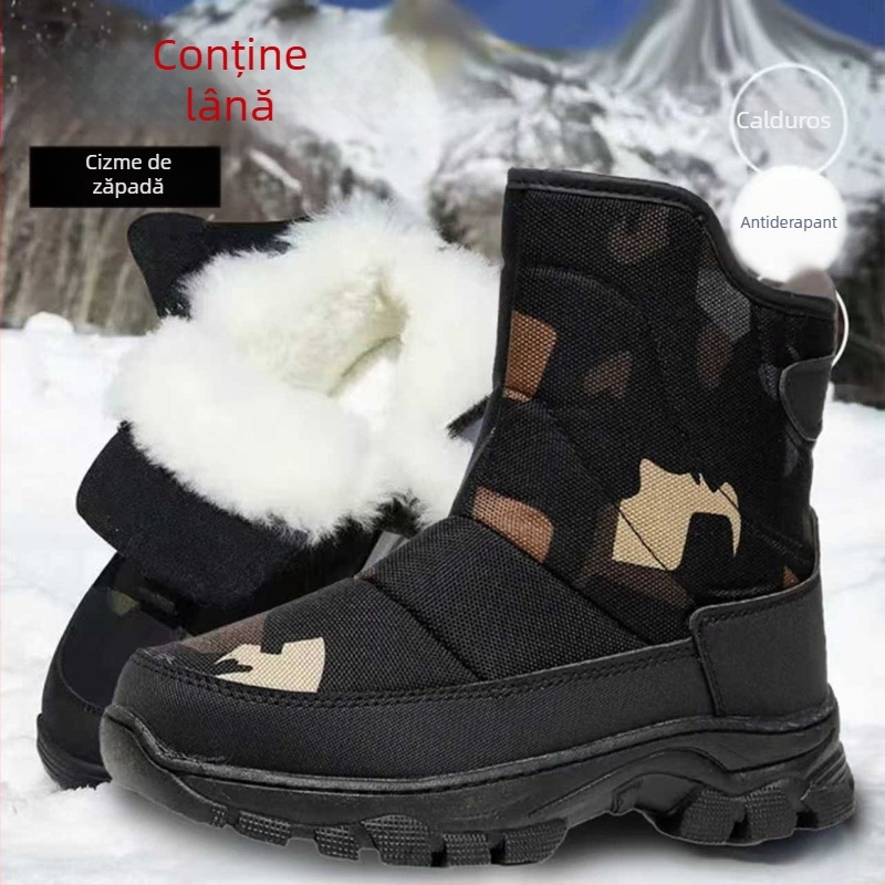 Ghete de iarnă pentru bărbați – mid-top, căptușeală caldă, partea superioară din canvas, talpă din cauciuc, fermoar pe lateral
