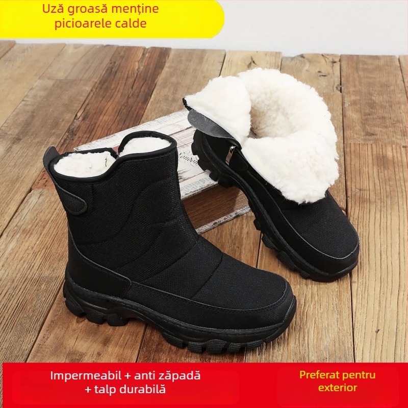 Ghete de iarnă pentru bărbați – mid-top, căptușeală caldă, partea superioară din canvas, talpă din cauciuc, fermoar pe lateral