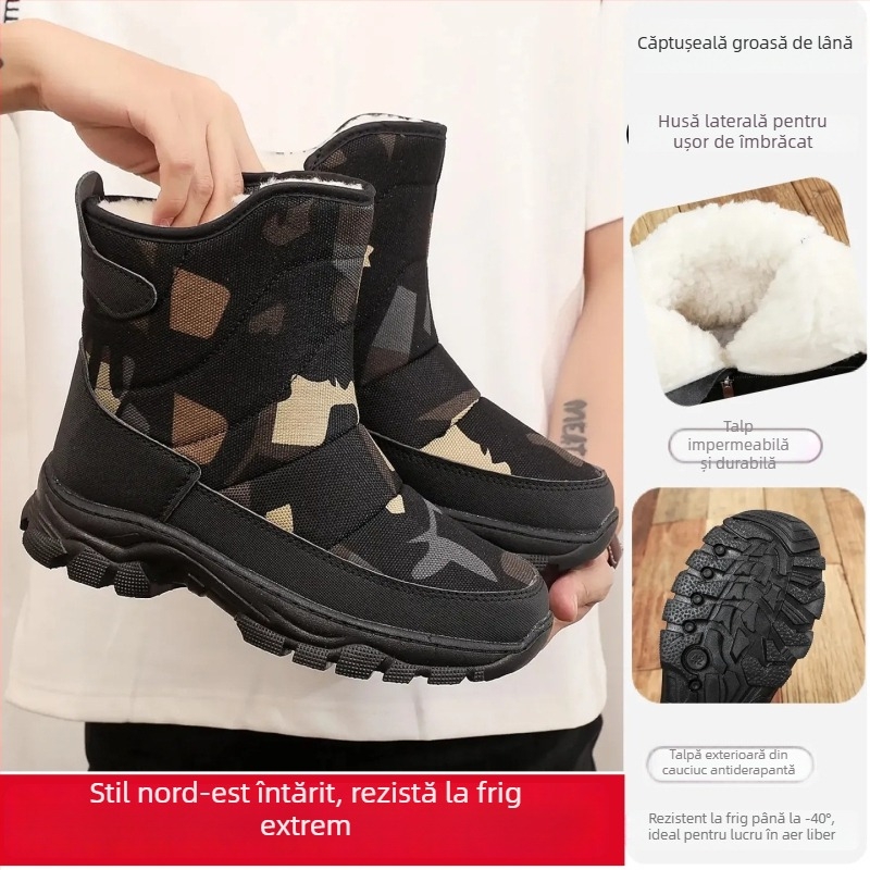 Ghete de iarnă pentru bărbați – mid-top, căptușeală caldă, partea superioară din canvas, talpă din cauciuc, fermoar pe lateral