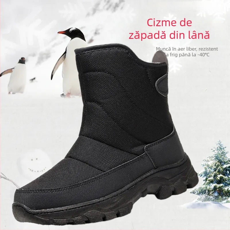 Ghete de iarnă pentru bărbați – mid-top, căptușeală caldă, partea superioară din canvas, talpă din cauciuc, fermoar pe lateral