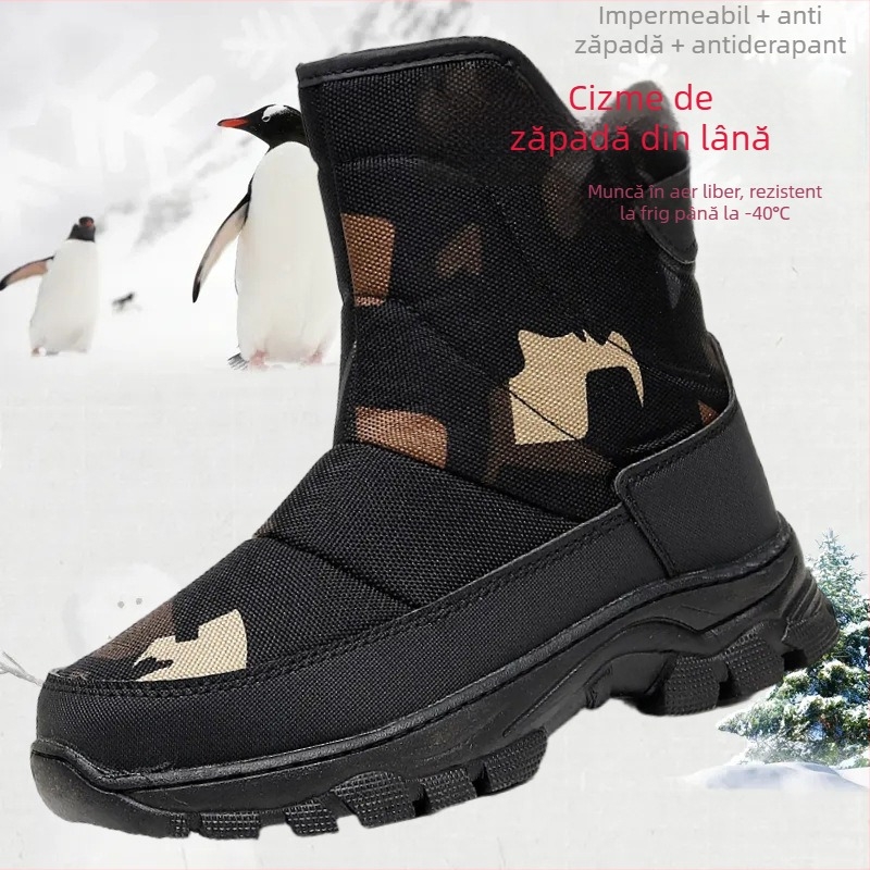 Ghete de iarnă pentru bărbați – mid-top, căptușeală caldă, partea superioară din canvas, talpă din cauciuc, fermoar pe lateral