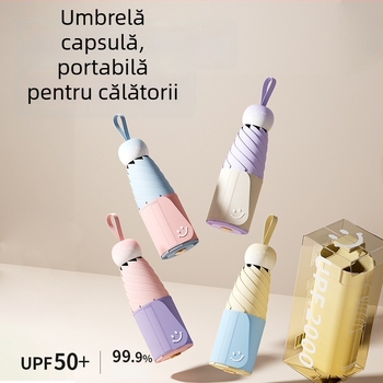Bodini umbrelă pentru soare și ploaie, protecție UV UPF >50, compactă cu cinci secțiuni, 6 brațe, deschidere închidere manuală, personalizare logo