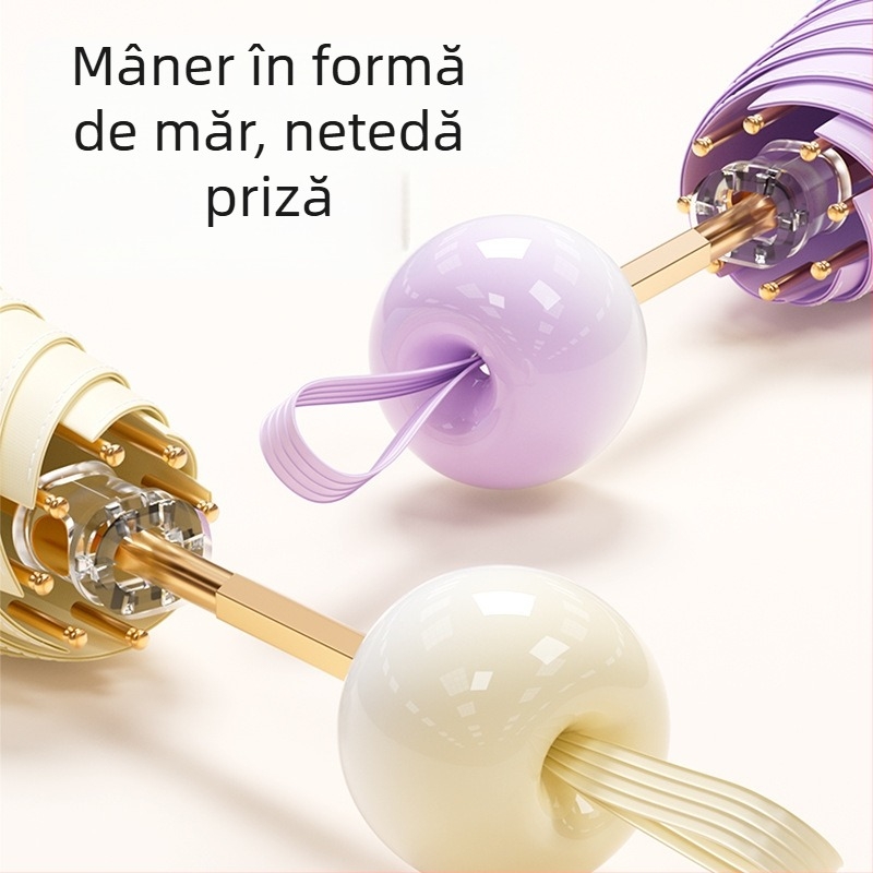 Bodini umbrelă pentru soare și ploaie, protecție UV UPF >50, compactă cu cinci secțiuni, 6 brațe, deschidere închidere manuală, personalizare logo