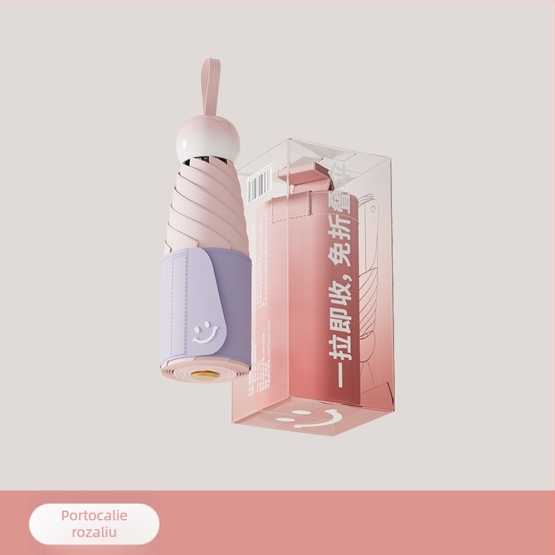 Bodini umbrelă pentru soare și ploaie, protecție UV UPF >50, compactă cu cinci secțiuni, 6 brațe, deschidere închidere manuală, personalizare logo