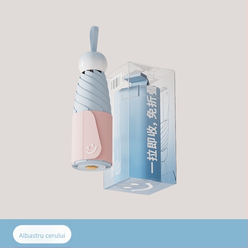 Bodini umbrelă pentru soare și ploaie, protecție UV UPF >50, compactă cu cinci secțiuni, 6 brațe, deschidere închidere manuală, personalizare logo