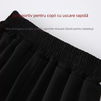 Set sport pentru copii uscat rapid, tricou cu mânecă scurtă și pantaloni, 93% poliester + 7% spandex, căptuire din poliester, model sport, pentru copii 7–12 ani