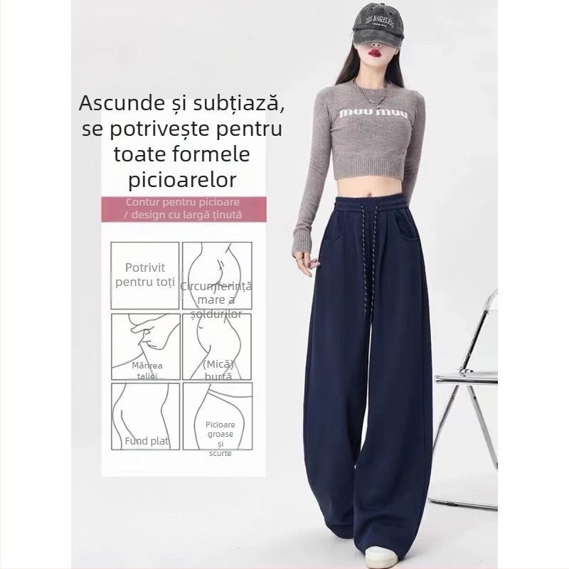 Pantaloni largi pentru femei, talie medie, lungi, 90-95% poliester, stil casual japoniano-coreean