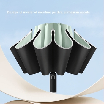 Umbrelă inversă cu 10 brațe, deschidere automată, margine reflectorizantă și bandă luminoasă, imprimare logo și personalizare