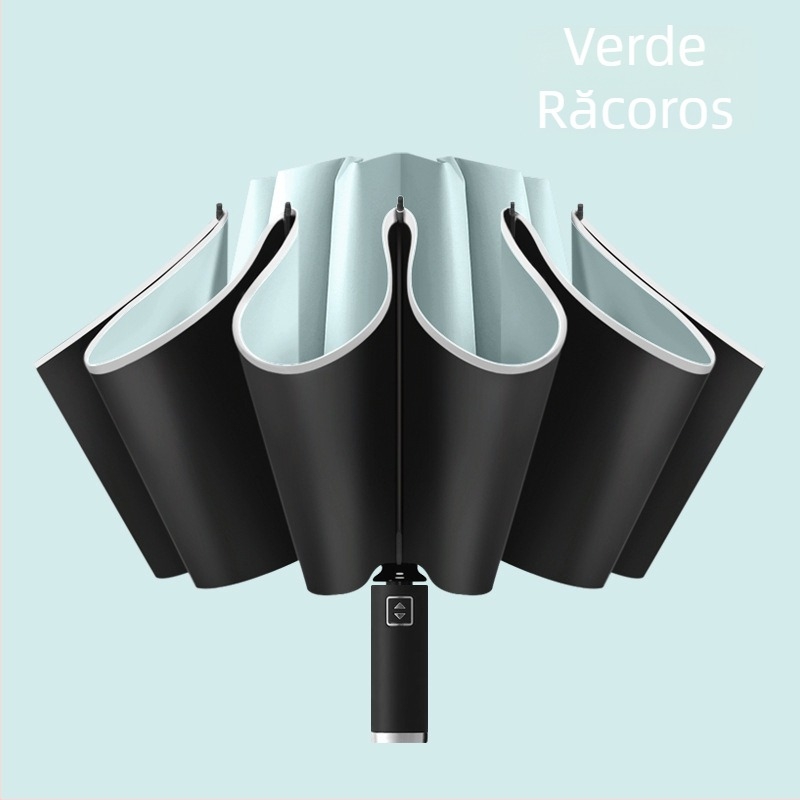 Umbrelă inversă cu 10 brațe, deschidere automată, margine reflectorizantă și bandă luminoasă, imprimare logo și personalizare