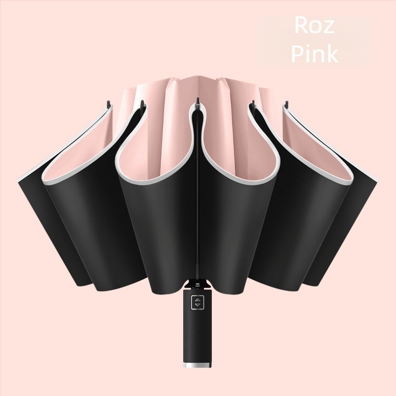 Umbrelă inversă cu 10 brațe, deschidere automată, margine reflectorizantă și bandă luminoasă, imprimare logo și personalizare