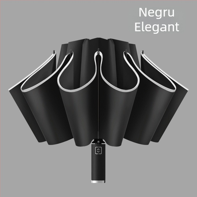 Umbrelă inversă cu 10 brațe, deschidere automată, margine reflectorizantă și bandă luminoasă, imprimare logo și personalizare