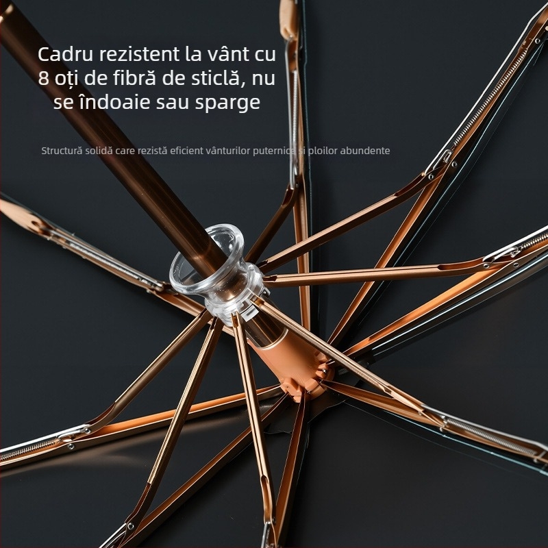 Umbrelă automată anti-vânt pentru soare și ploaie, UPF>50, țesătură 210T, schelet cu 8 spițe, pliabil