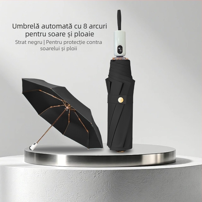 Umbrelă automată anti-vânt pentru soare și ploaie, UPF>50, țesătură 210T, schelet cu 8 spițe, pliabil