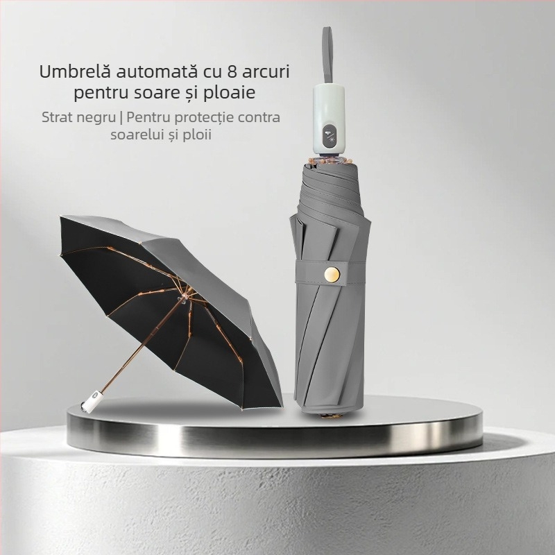 Umbrelă automată anti-vânt pentru soare și ploaie, UPF>50, țesătură 210T, schelet cu 8 spițe, pliabil