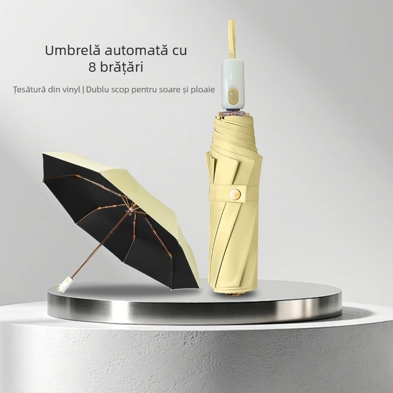 Umbrelă automată anti-vânt pentru soare și ploaie, UPF>50, țesătură 210T, schelet cu 8 spițe, pliabil