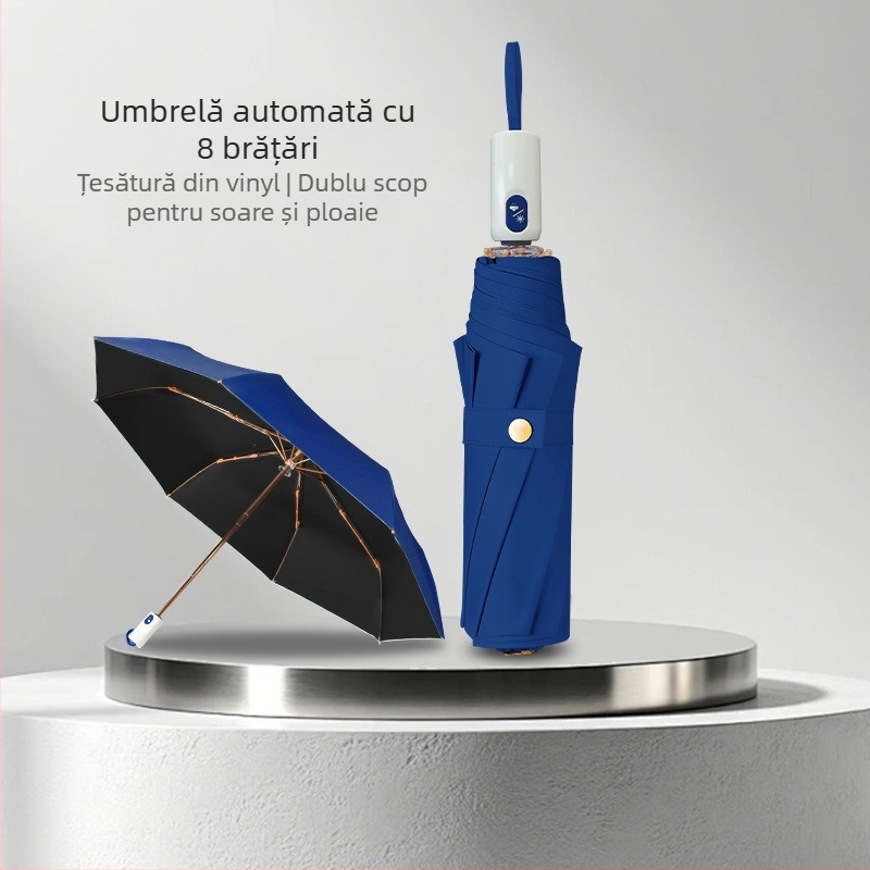 Umbrelă automată anti-vânt pentru soare și ploaie, UPF>50, țesătură 210T, schelet cu 8 spițe, pliabil