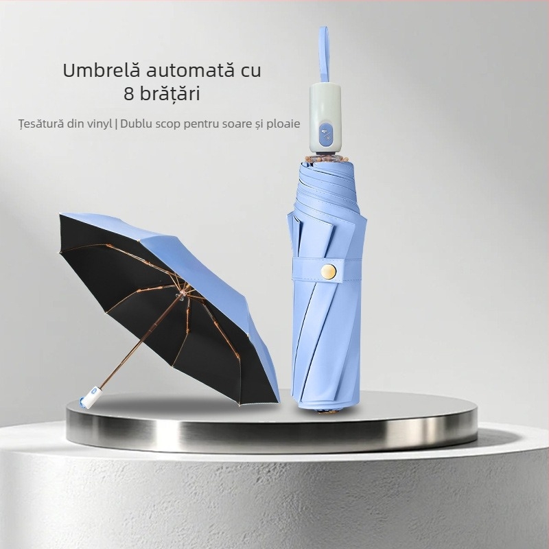 Umbrelă automată anti-vânt pentru soare și ploaie, UPF>50, țesătură 210T, schelet cu 8 spițe, pliabil
