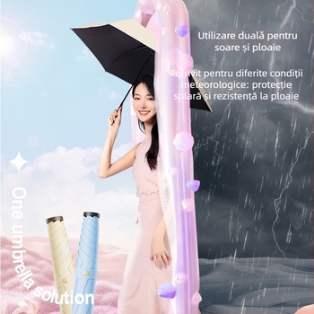 Umbrelă pliantă cu protecție UV UPF peste 50, cadru din aliaj cu 6 tijele, țesătură rezistentă la impact, deschidere și închidere manuală