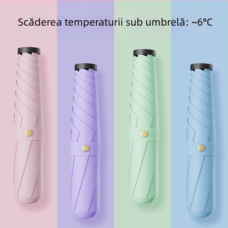 Umbrelă pliantă cu protecție UV UPF peste 50, cadru din aliaj cu 6 tijele, țesătură rezistentă la impact, deschidere și închidere manuală