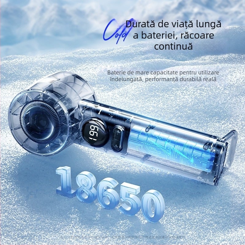 Ventilator de mână mini, 6 viteze de flux de aer, baterie încorporată 1200–2000mAh, reîncărcabil, 3 palete, funcționare silențioasă sub 36 dB, alimentare 5V