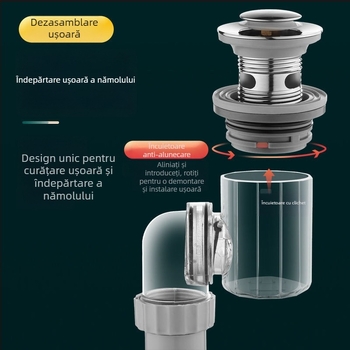 Drenaj chiuvetă sub chiuvetă, ABS, formă P, capac basculant, stil lux ușor, model 001, universal