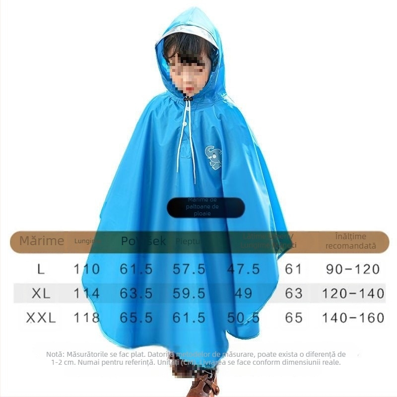 Poncho de ploaie pentru copii, pentru ciclism, cu glugă, material PVC, strat impermeabil PU