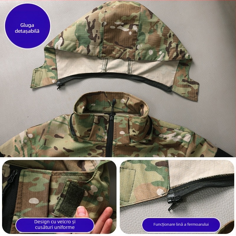 Jachetă tactică outdoor pentru bărbați, camuflaj, respirabilă, rezistentă la uzură, material din fibră sintetică, primăvară și toamnă