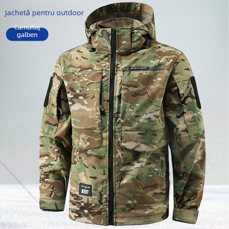 Jachetă tactică outdoor pentru bărbați, camuflaj, respirabilă, rezistentă la uzură, material din fibră sintetică, primăvară și toamnă