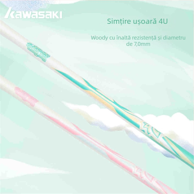Kawasaki 4U Rachetă badminton, Cadru din carbon compozit, Fire de nylon, Lungime 675 mm, Greutate 80–84 g, Prindere G5