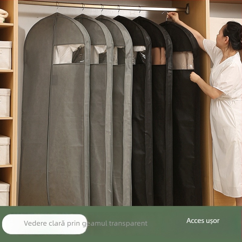 Set de protecție împotriva prafului pentru haine cu fereastră transparentă, stil simplu-modern; PEVA; pentru costum, palton, gecă cu puf și rochie de mireasă; protecție împotriva prafului și umezelii; pentru depozitare în călătorii sau dormitor.
